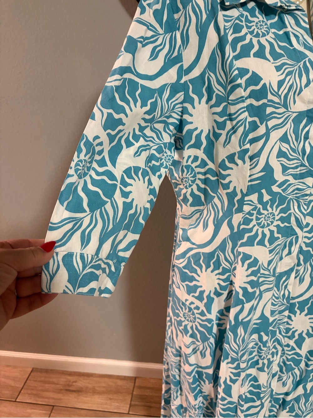 NICOLE MILLER Teal & White Printed Maxi Dress - Picture 4 of 8